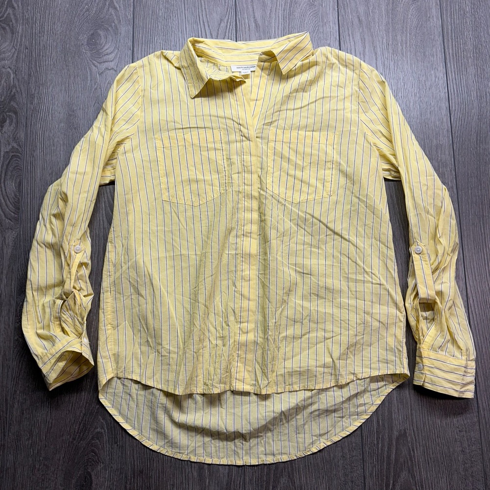 Beachlunchlounge Yellow Small Striped Roll Tab Sleeve Button Up Shirt